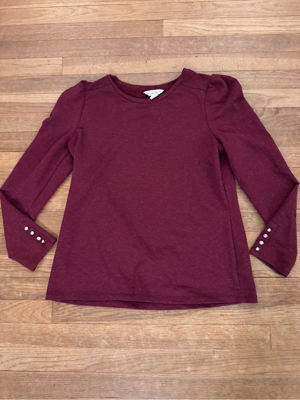 Liz Claiborne Women's Maroon Glimmer Puff-Sleeve Top - Size M
b11